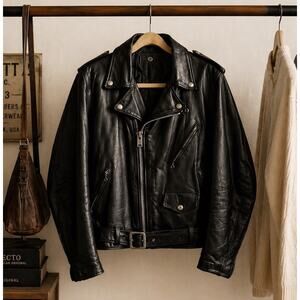 Schott NYC Leather Moto Jacket Women’s Cropped Biker Belted Vintage USA Small